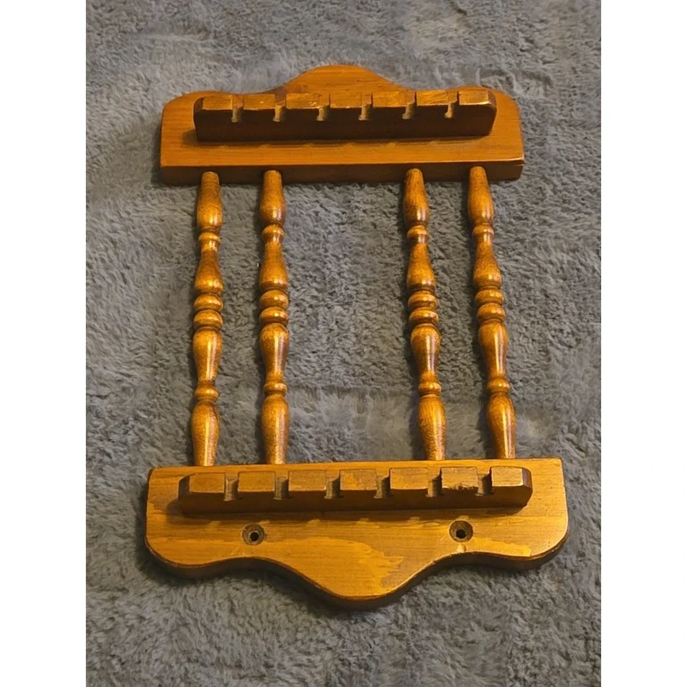 Vintage Wood Souvenir Spoon Display Rack Wall Hanging 12 Slot Holder 12x8 Oak